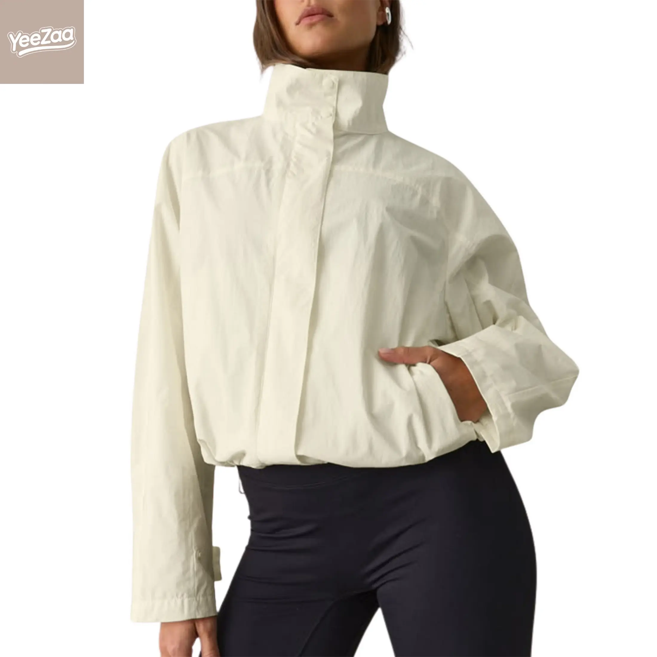 YeeZaa Windbreaker Jacket for Women 2026 Trendy Fall Winter Vintage Oversized Turtleneck Trench Coat Zip Up Cropped Lightweight Casual Jackets with Pockets Sport Workout Outdoor Hiking Outerwear