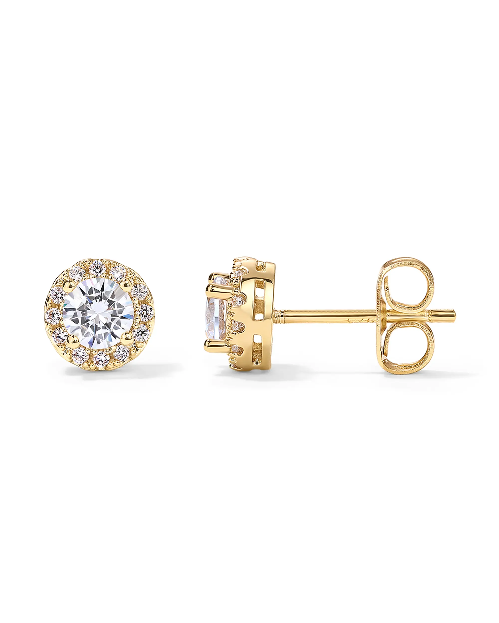 PAVOI 14K Gold Plated Sterling Silver Post Brilliant Faux Diamond Halo Earrings for Women - Premium Cubic Zirconia Stud Earrings