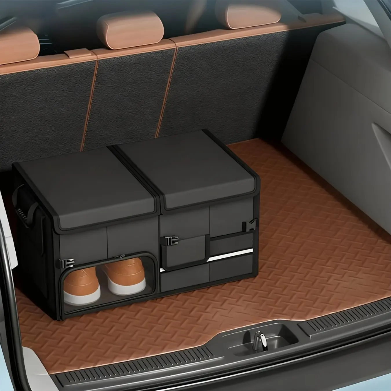 Heavy-duty vehicle trunk storage box, heavy-duty vehicle trunk storage box with Compact folding design - suitable for SUVs and sedans, large-capacity portable foldable vehicle trunk storage box
