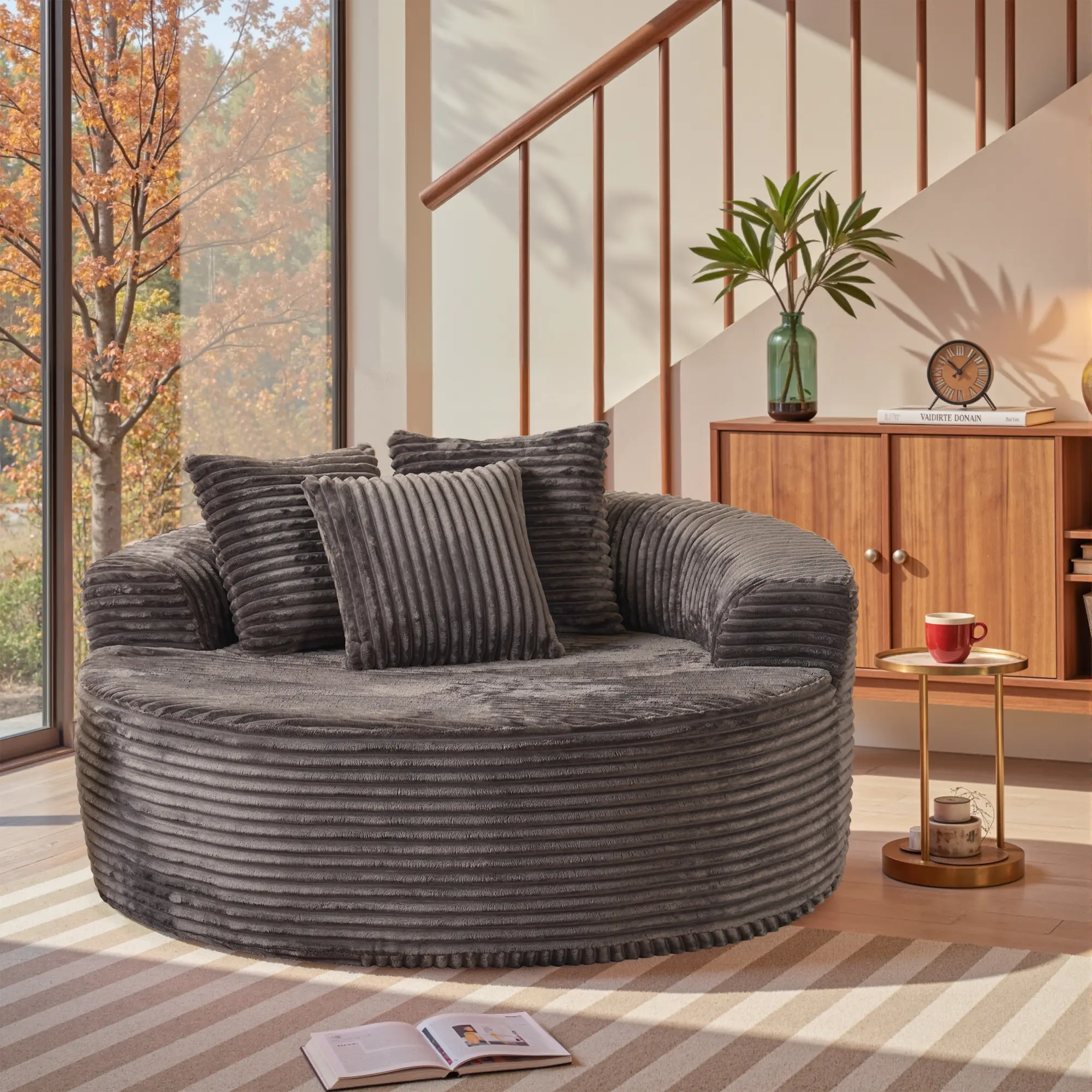 Round Sofa - Grey Plush