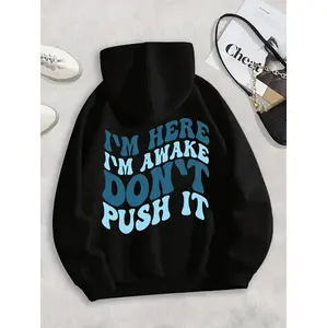Stylish Women's Long Sleeve Hoodie With Kangaroo Pocket And Letter Print Design
