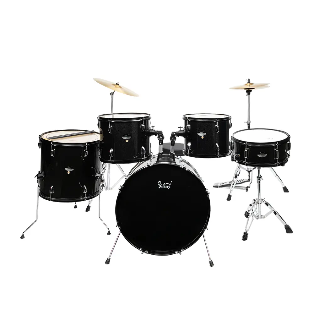 Adult 5-Piece Full Size Poplar Wood Drum Set - Black 9-Ply Double Layer Hardwood Shells with 12x10in Bass Drum, Crash Cymbals, Chrome Details, Stool, Sticks, Higher Hardness & Toughness for Music Practice, 12 In X 10 In