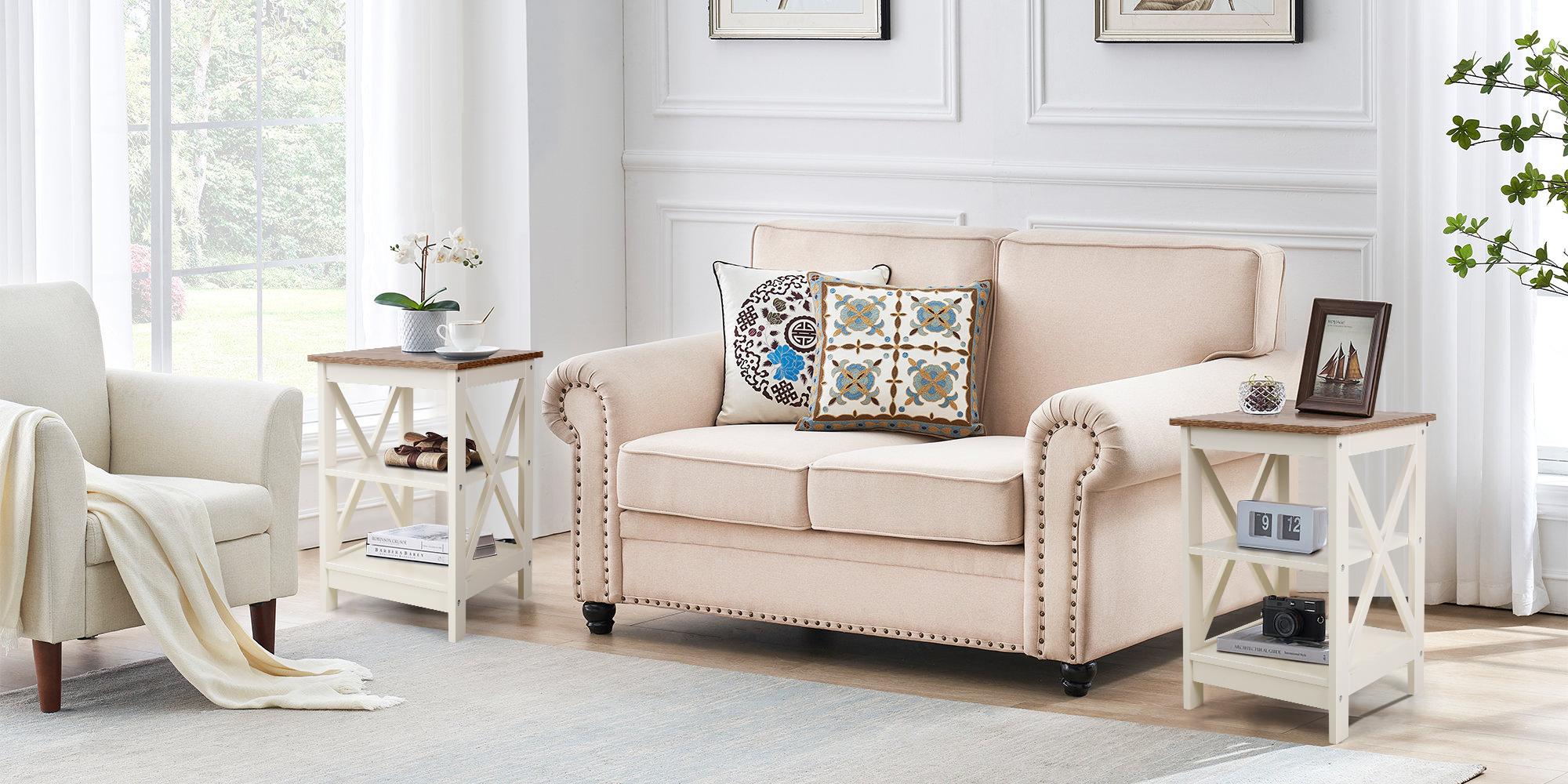 PHI VILLA End Table Living Room - Side Table/Coffee Table/Console Tables for Small Spaces - White Furniture Home Springtok Lamp