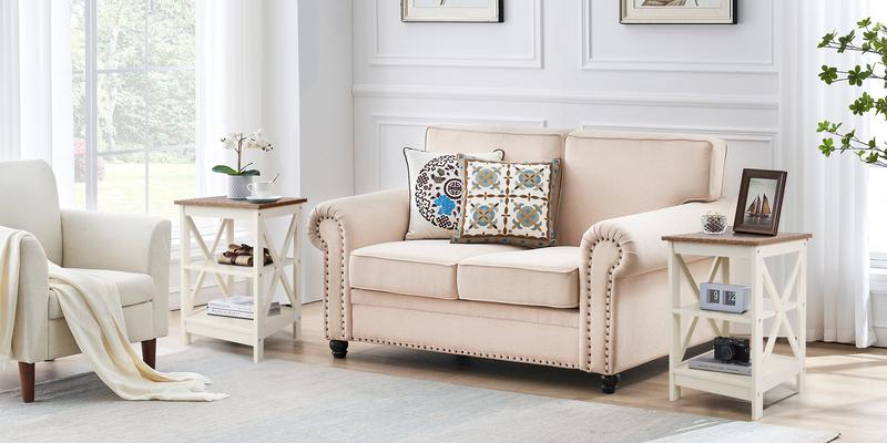 PHI VILLA End Table Living Room - Side Table/Coffee Table/Console Tables for Small Spaces - White Furniture Home Springtok Lamp