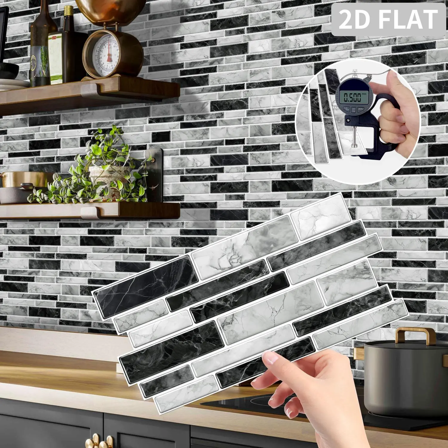 (12/24/48 pieces) Peel and stick splashback tiles, tile wall decals, waterproof wall decal and oil-proof artificial marble backsplash wallpaper wall sticker, suitable for kitchen bathroom decorative wall decoration Home Decor, 12 cm X 24.6 cm