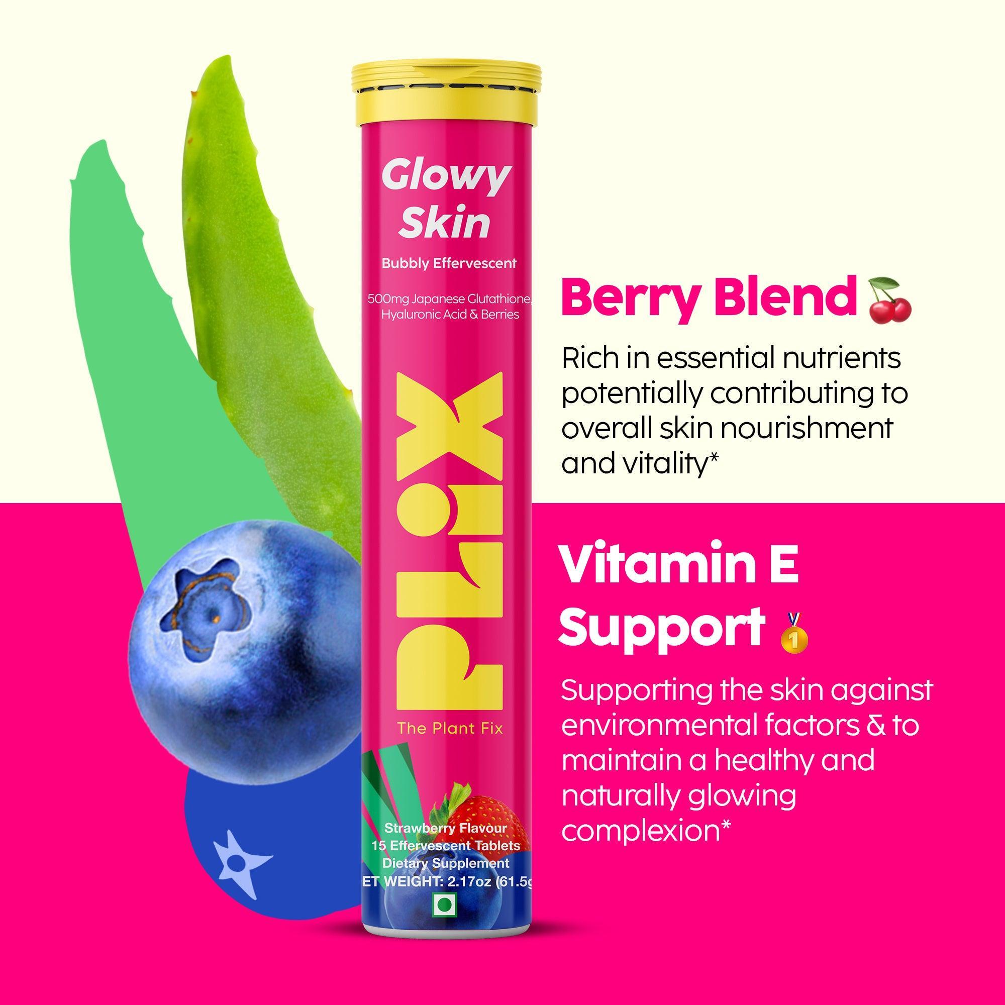 Plix Life Glowy Skin Effervescent Tablet, Healthcare Infused with Vitamins C & E Edible Supplement - 2,4 & 6 Pack Fitness Dietary Natural