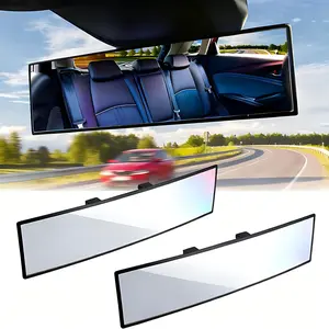 Panoramic Rearview Mirror Wide-Angle 11.81 Inch Clip-On Convex Car Mirror, HD Glass Anti-Glare Interior Mirror to Reduce Blind Spots, Universal Fit for Cars SUVs Trucks, Easy Install Stable Driving Vision