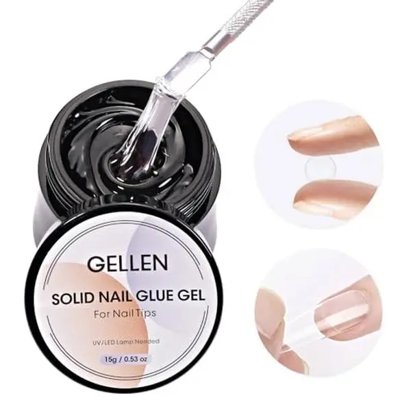 Gellen Solid Nail Glue Gel for False Nail Tips, Huge Capacity 15g Press on Solid Acrylic Nail Glue Gel for Salon Art DIY at Home, Need UV Light Cured