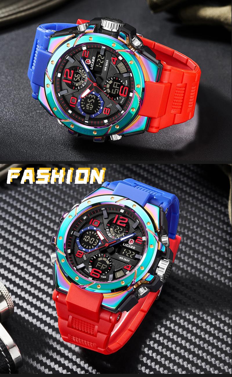LICARR Men's Quartz Digital Watches Waterproof Alarm Luminous
