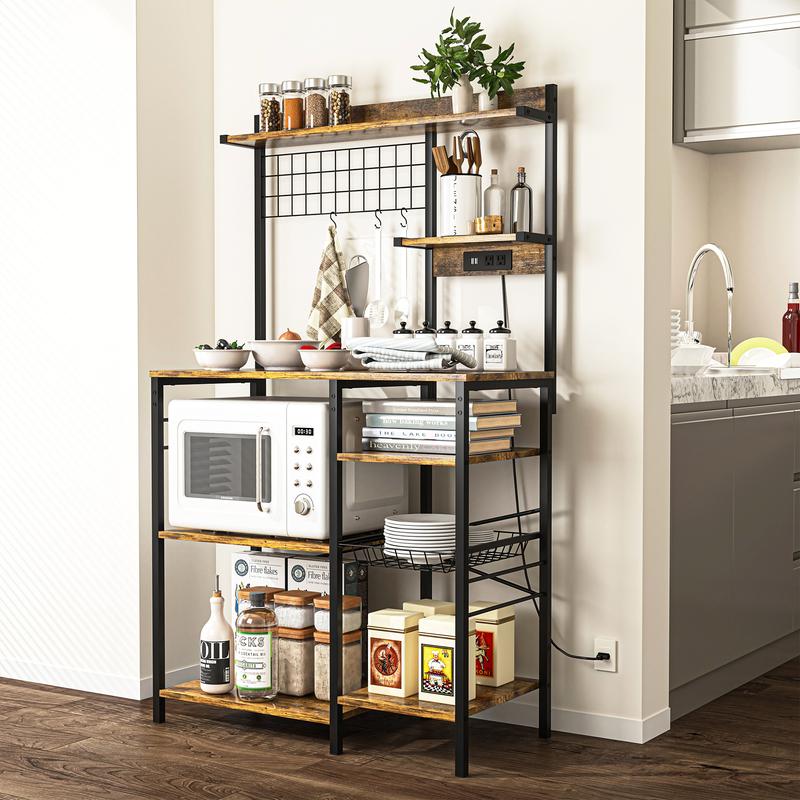 Multifunctional Kitchen Shelf Kitchen Bakers Rack with Storage, 5-Tier Microwave Oven Stand Shelf , Freestanding Utility Kitchen Storage Rack Organiser