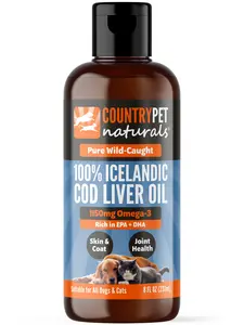CountryPet Naturals Wild-Caught 100% Pure Icelandic Cod Liver Oil for Dogs & Cats, Single-Ingredient, 1150 mg Omega-3, High EPA/DHA, Natural Vitamins A&D, Supports Healthy Skin, Coat & Mobility