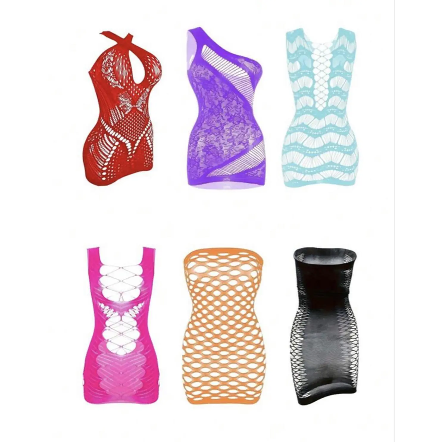 Women's Basic Comfortable Fishnet-Mesh Racerback Lingerie Bodysuit - 1 Size Fits All, Diamond Lace, Hollow Cutouts, Multi-Color Designs, Hand Wash, for Nighttime Wear