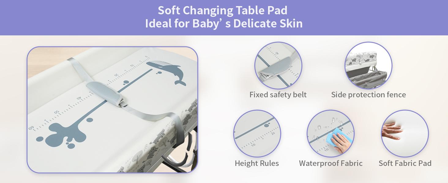 2in1 Baby Bathtub with Changing TableWaterproof Portable Diaper Changing Station, Adjustable Height Organizer with Storage for Newborns&Toddlers