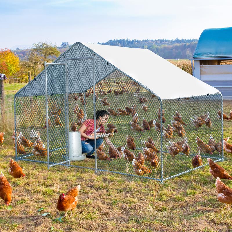 Large Metal Chicken Coop, Walk-in Poultry Cage Chicken Hen Run House with Waterproof Cover, Rabbits Cats Dogs Farm Pen for Outdoor Backyard Farm