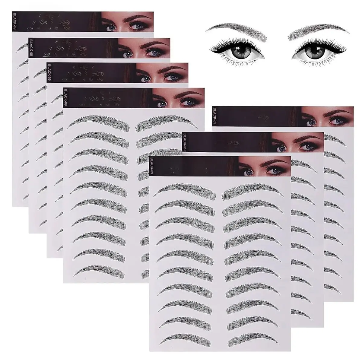 4D Hair-Like Eyebrow Tattoos Stickers 7 Sheets Waterproof Long-lasting Brow Tattoo Eyebrow Colors Transfers Arch Style Sticker Peel Off for Eyebrow Grooming Shaping Black