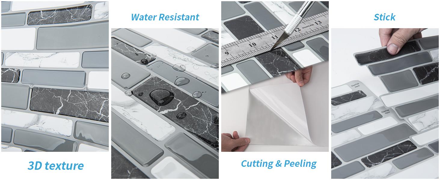 Art3d Peel and Stick Grey Marble Backsplash Tiles, 12"x12" Self-Adhesive Vinyl Wall Stickers for Kitchen & Bathroom, 10-Pack, Covers 9.5 Sq.ft Art3d Peel and Stick Grey Marble Backsplash Tiles, 12"x12" Self-Adhesive Vinyl Wall Stickers for Kitchen & Bathroom, 10-Pack, Covers 9.5 Sq.ft