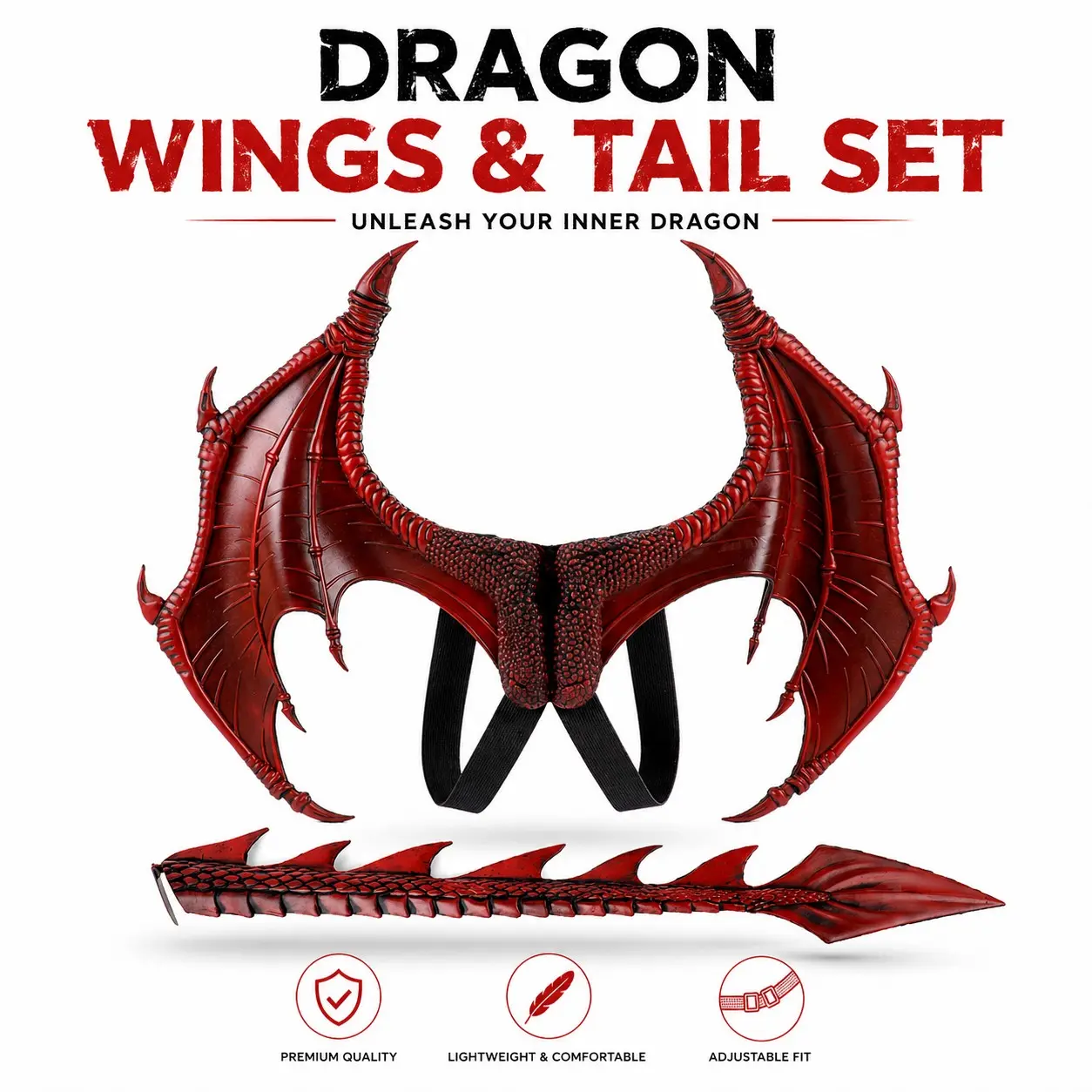 Kids Dragon Wings & Tail Costume Set, Halloween Cosplay Dress Up, Party Cosplay, Adjustable Lightweight, Long Sleeve, Fitted, for Boys Girls, Costume for Parties