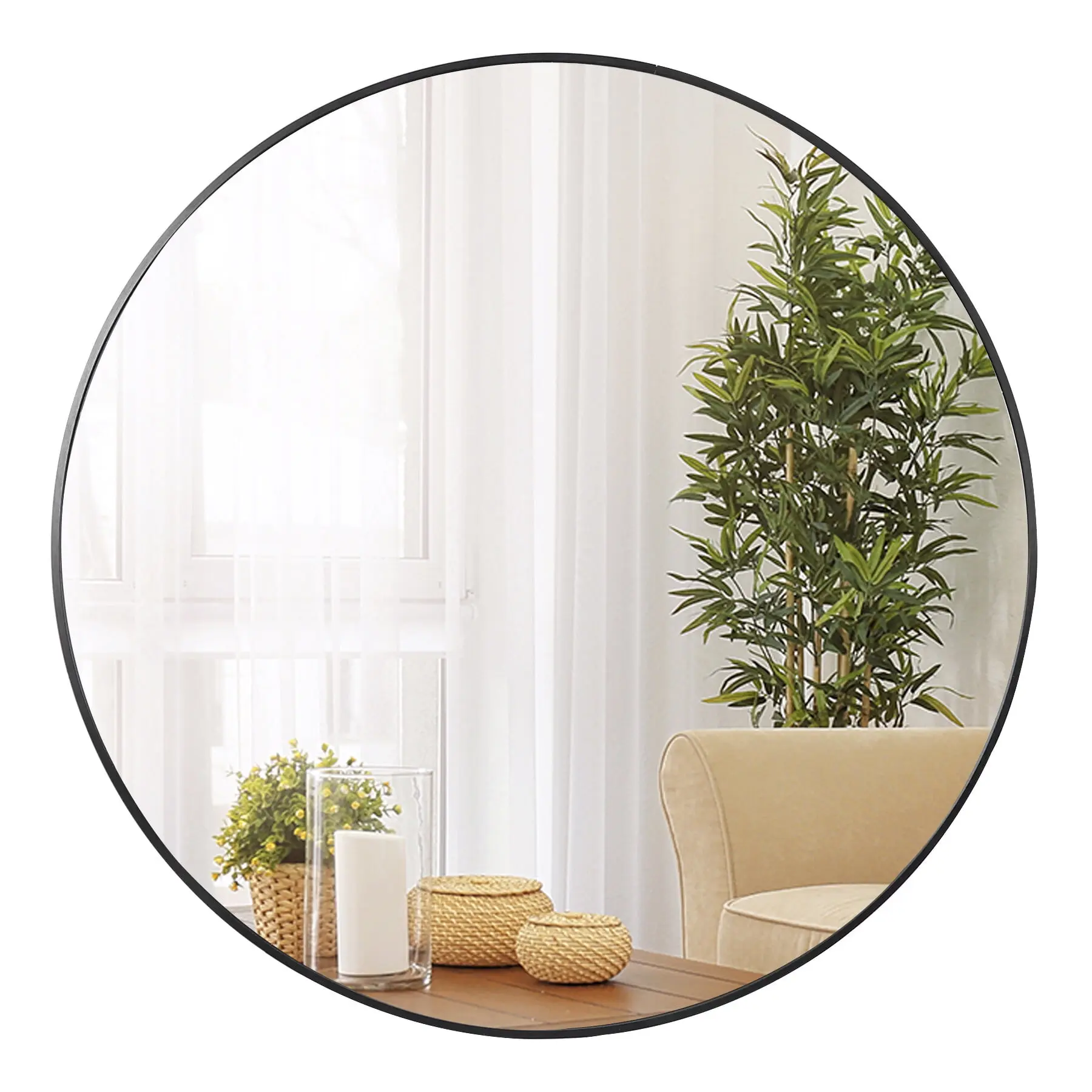 Segawe Large Round Mirror Black 36 inch Wall Mirror Modern Minimalist Mirror, Vanity, Light, Frame, Reflection,dorm decor,dorm room decor