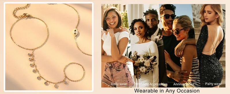 ORAZIO Gold Hand Chain Bracelet for Women Trendy, Dainty 14K Gold Ring Bracelet Hand Chain Finger Ring Stackable Link Bracelets Hand Jewelry Chains for Women Adjustable Waterproof