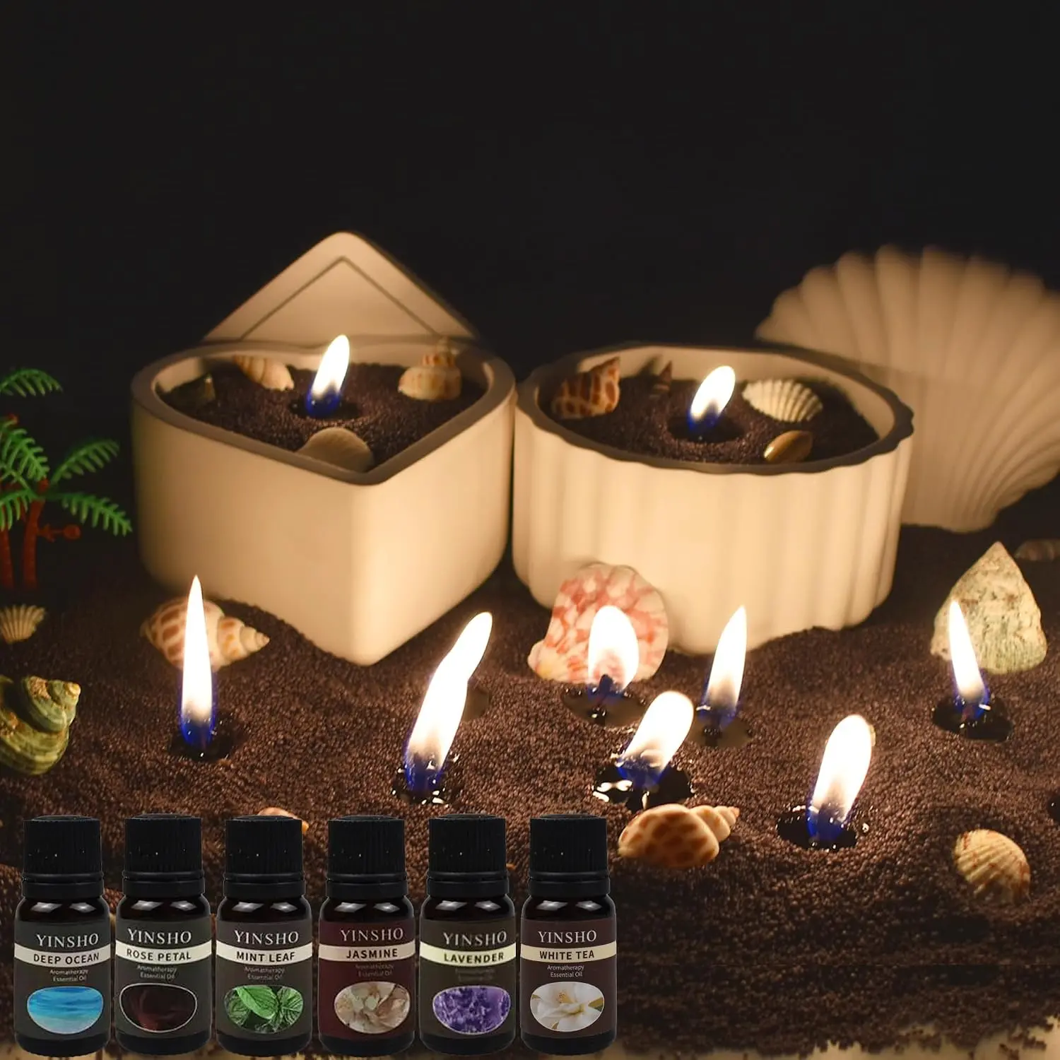 Pearled Candle Sand Set - 2.2Lb Sand Wax, 50X 6” Wicks, 6X Essential Oils, 2X Candle Jars with Lids, Smoke Free Powder Snow Halloween Candles Christmas Decoration, Over 240 Hours Burn Time DIY Candle Making Kit