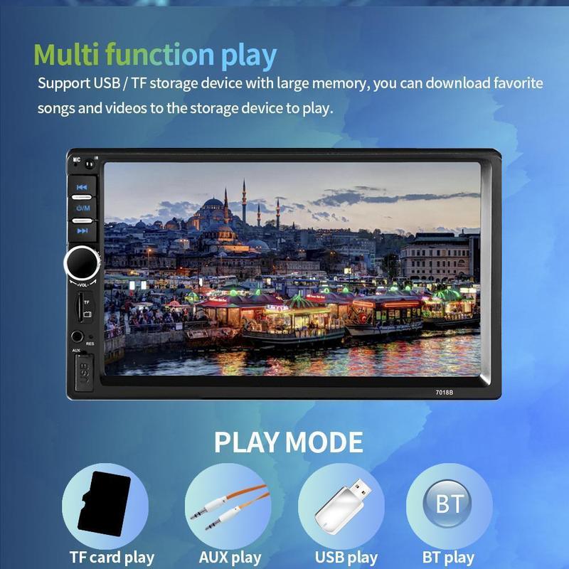 Dual Din Car Audio 7 Inch Touch Screen with Bluetooth Reversing Camera, USB, AUX, Auto Radio, MP5, MP4, MP3, MP3 Player, 12LED Rear Camera