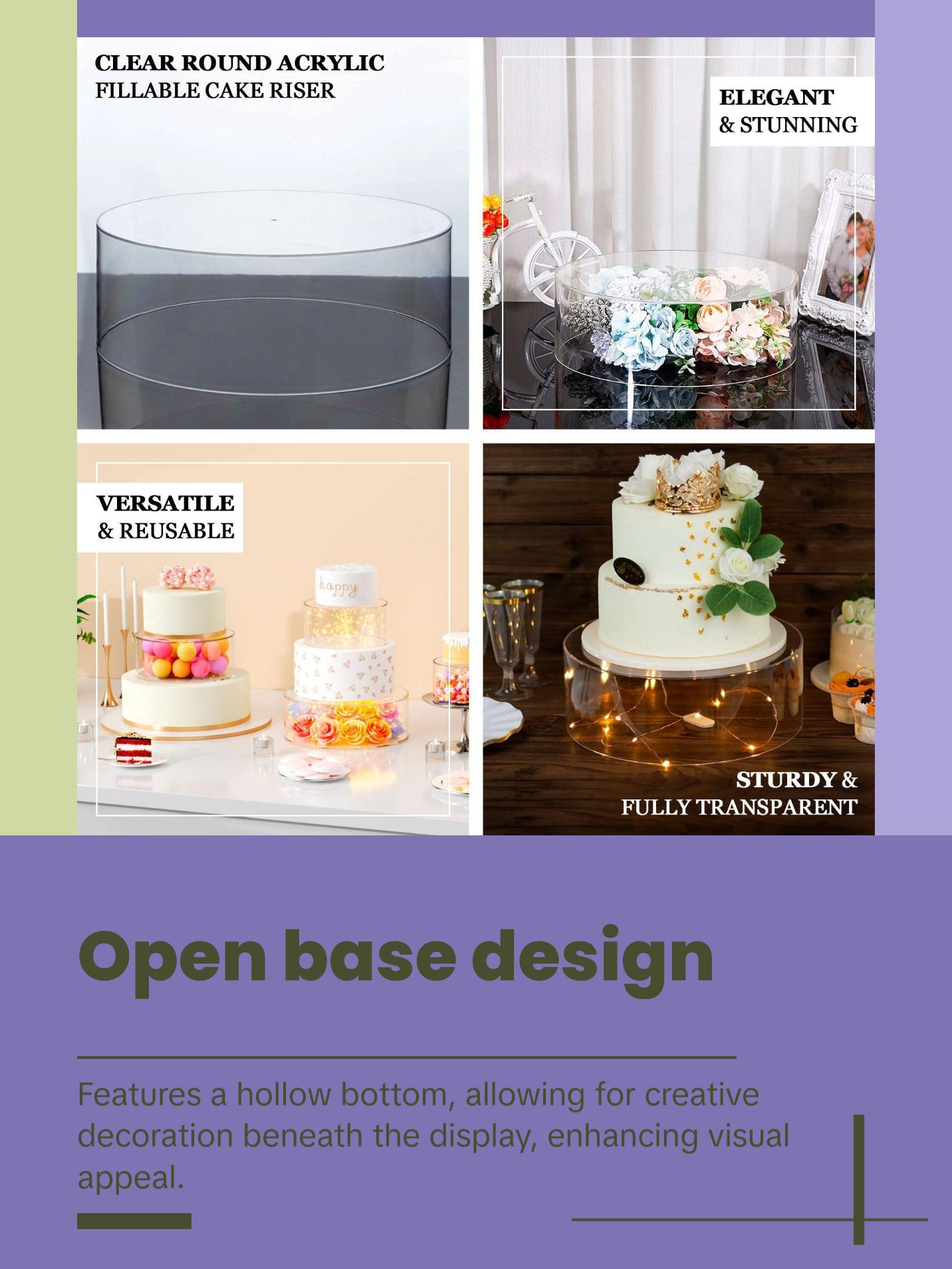 14" Round Acrylic Transparent Fillable Display Box Cake Stand, Clear Pedestal Riser With Hollow Bottom