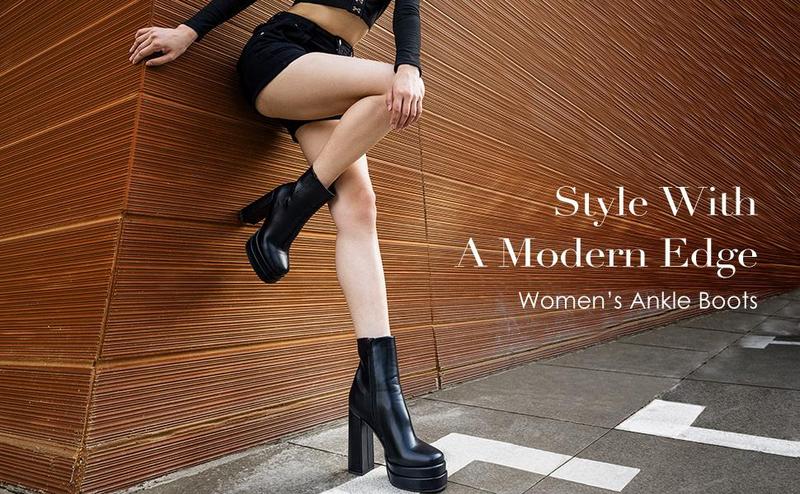 Dream Pairs Y2K-Inspired Square Toe Platform Ankle  for Women with Cuban Heel flared leather boots