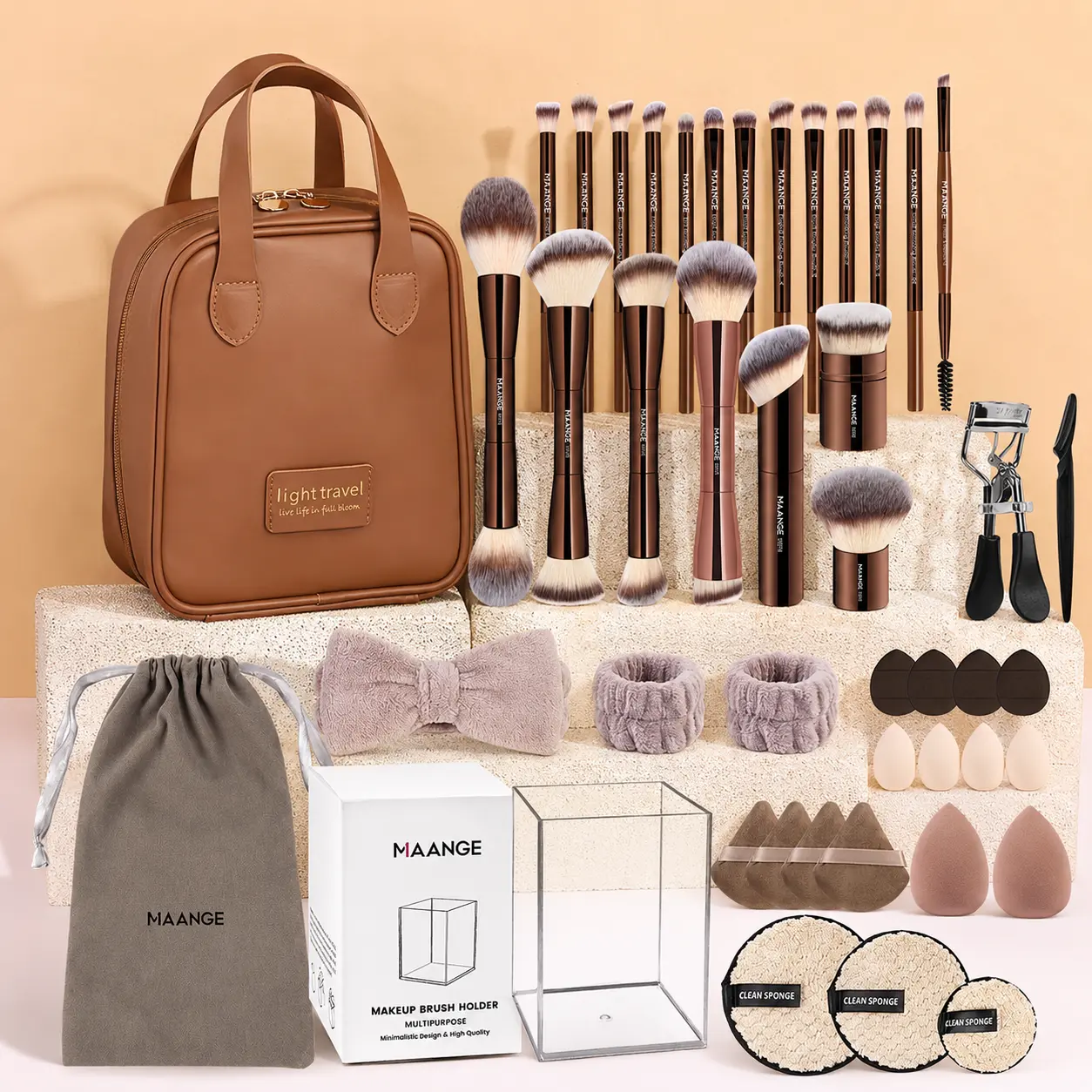 MAANGE 45PCS Professional Makeup Brush Set with Bag – Full Face Makeup Brush Kit with Sponges & Powder Puffs, Soft Multifunctional Cosmetic Brushes for Powder Liquid Cream, Gift Idea for Women#SummerWins,sunscreen