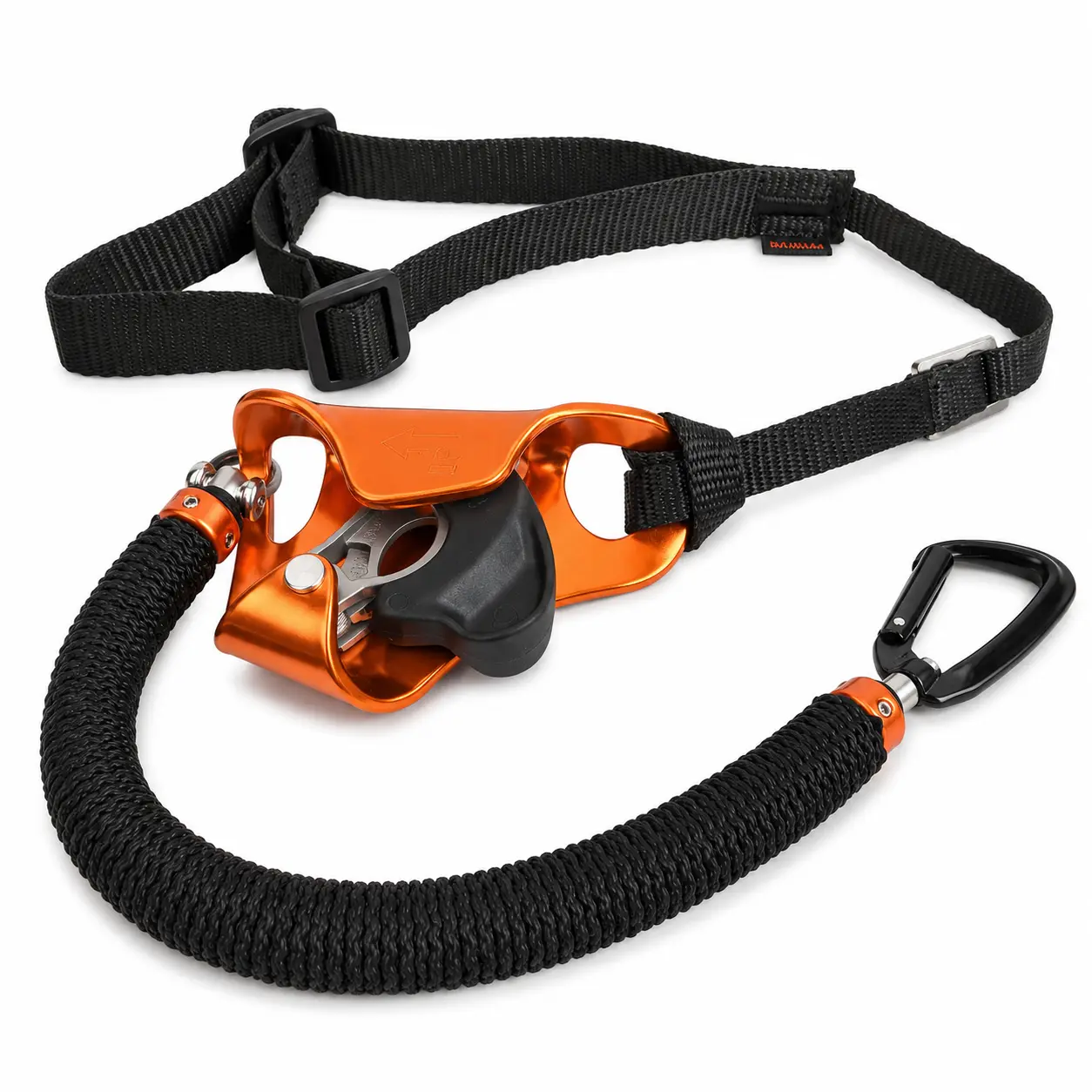 BARHAR Knee Mount Rope Ascender – Arborist Ready Caving Tool, Adjustable 90-100 cm SRT Climb Assist with Foot Loop, 5 kN Load Rating Carabiner, Bungee Swivel, Polyester/HMPE & Nylon Strength Parts, Stainless Steel Components, 240±20 g Compact Gear