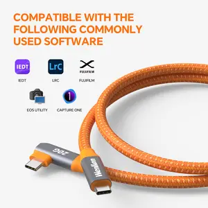 20Gbps USB C to C cable, suitable for shooting connections, high-speed USB 3.2 braided Type-C display connection cable, 90-degree right angle.