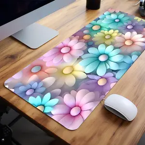 Cute Colorful Flower  Pattern Desk Mat, Non Slip Mousepad, Creative  Aesthetic Gaming Large Desk Mat, Computer Keyboard Desk Pad with Non-slip Rubber Base