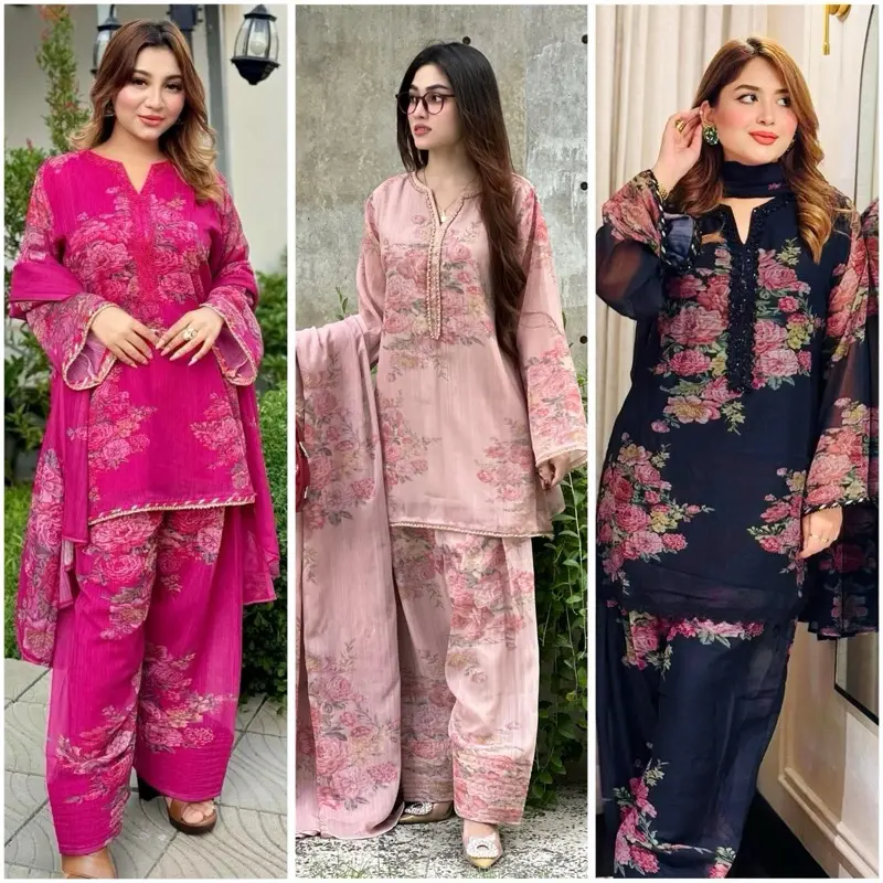 Women's Lady's Farsi Salwar Pakistani Casual Dress, 3-Color Floral Design Clothes, Pink-Red Hues, Stylish Women's Wear, Original, Salwar Kameez, Floral Print, Casual Wear, Women's Clothes