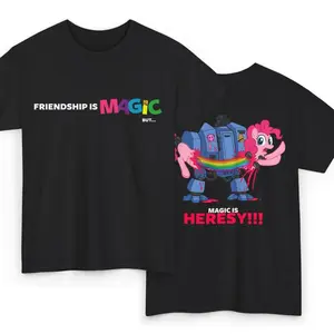 Warhammer 40k Parody T-Shirt - "Magic Is Heresy" Funny Meme Graphic Tee | Double Sided Dreadnought vs Pony Art | Unique Gift for