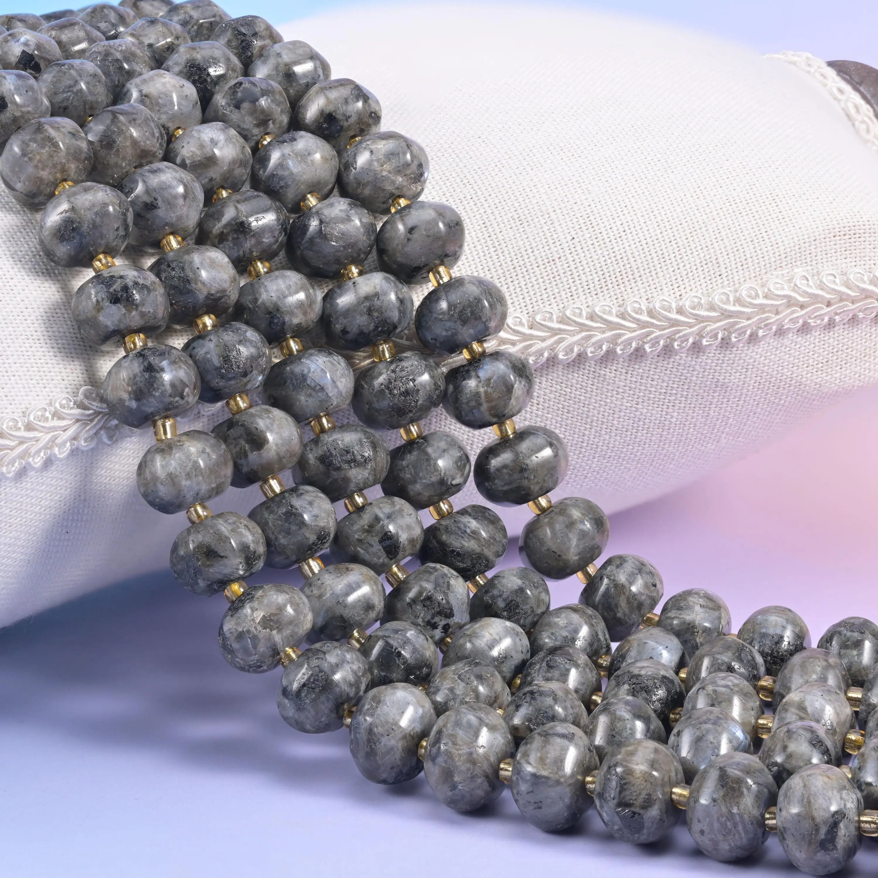 Classic Smooth Polished Black Labradorite Pumpkin Rondelle Beads - 12x8mm, 1.4mm Center-Drilled Hole, 15in Strand for Beading, Earrings & DIY Beads Making