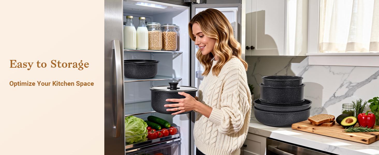 【New product deal】 SODAY 15pcs Kitchen Cookware SetsNon-toxic Healthy Nonstick Kitchen Cooking Set with, Frying Pans,,Kitchenware,Healthy Non Stick RV Cookware Set Detachable Handle,Oven Safe & PFOA Fre