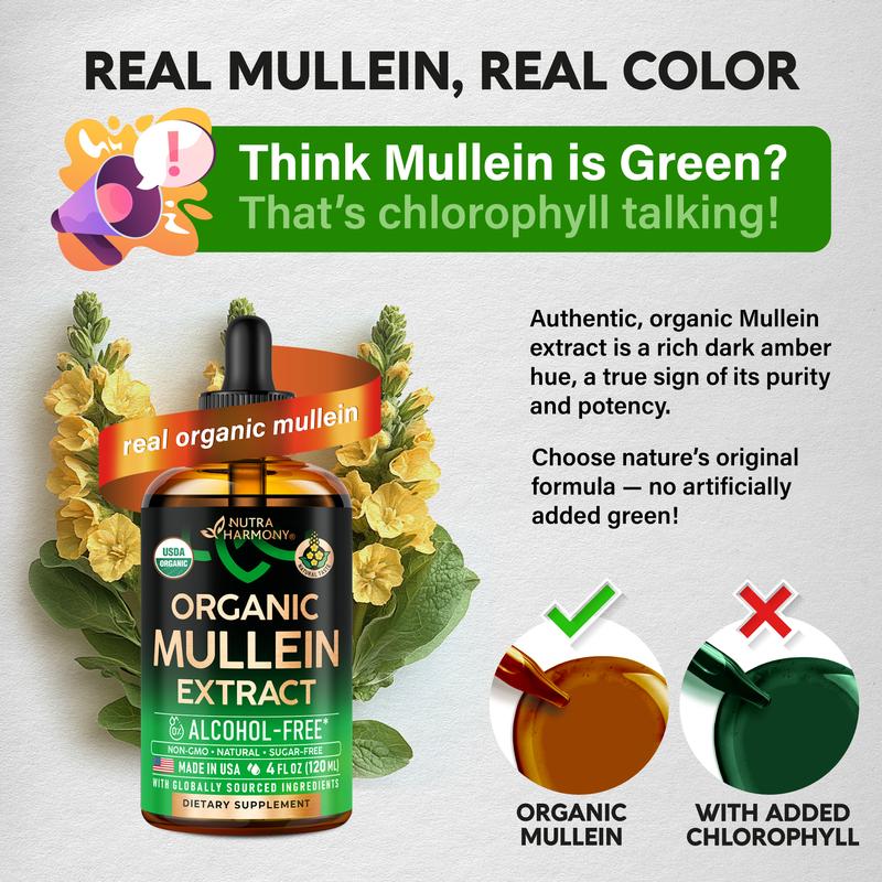 USDA Organic Mullein Leaf Extract Drops for Lung Support - Made in USA Supplement - Respiratory Health Support -  Natural lung detox