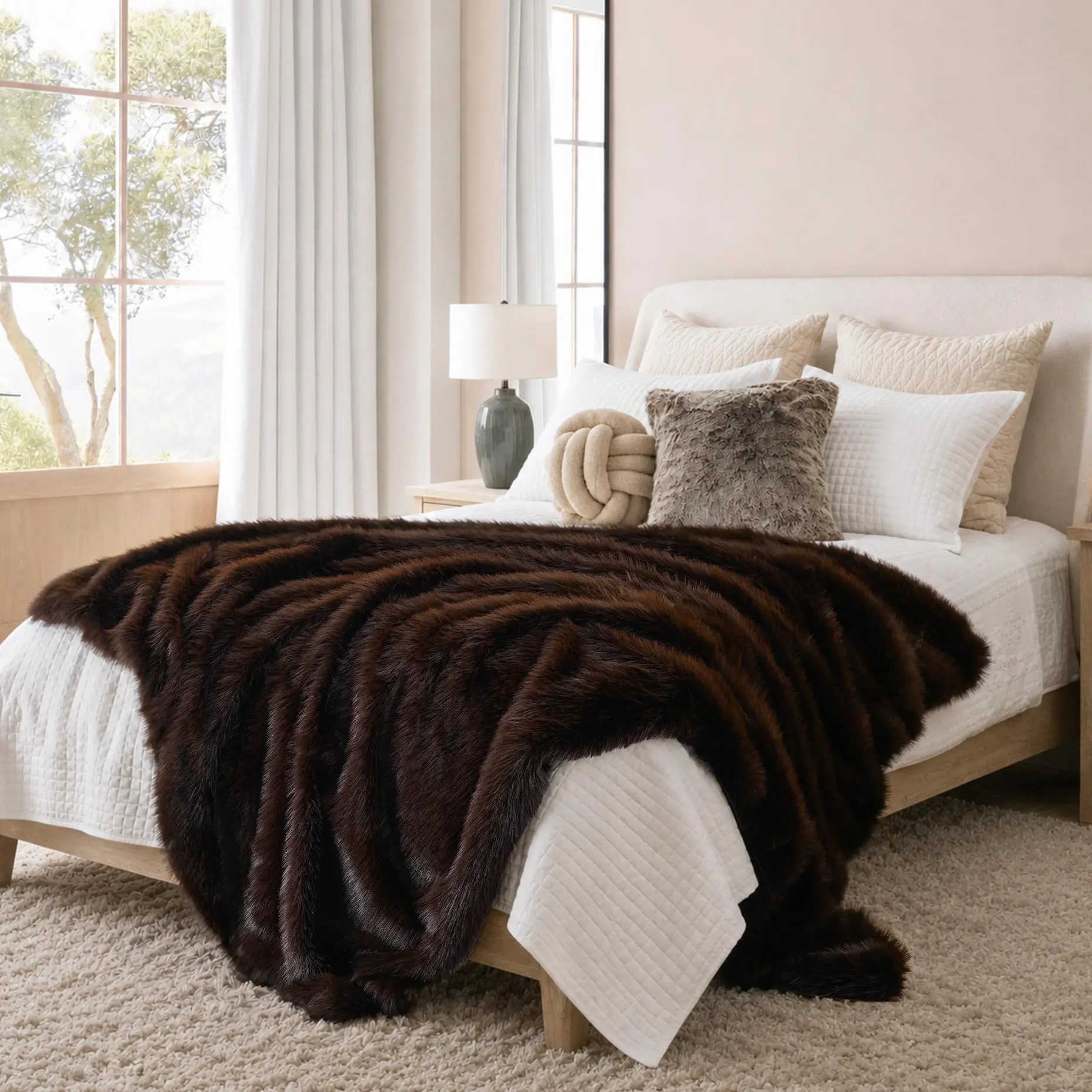 Battilo l Luxury Long Pile Faux Fur Throw Blanket - Plush, Cozy, Warm for Couch, Bed - 60"x80" Home Decor Blanket