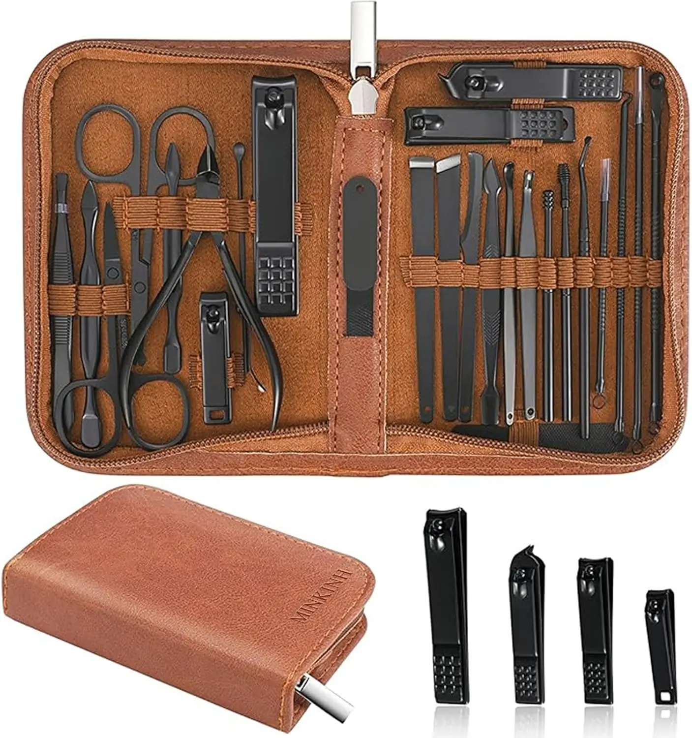 Professional Manicure Set for Men and Women, 26 in 1 Nail Clipper Kit Stainless Steel Manicure Kit,Nail Care Tools with Luxurious Travel Case (Brown)