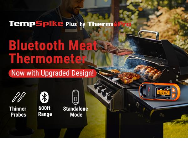 TempSpike Plus Digital Meat Thermometer with 600ft Bluetooth 5.2 Range & Color-Coded Probes for Cooking in Kitchenware