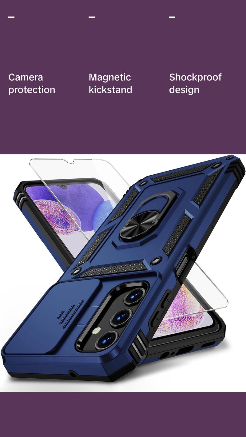 For Samsung Galaxy A13 5G Case, Galaxy A13 5G Phone Case,Slide Camera Cover HD Screen Protector Military Grade Magnetic Ring Holder Shockproof Kickstand Protective Case, Navy Blue Vinve