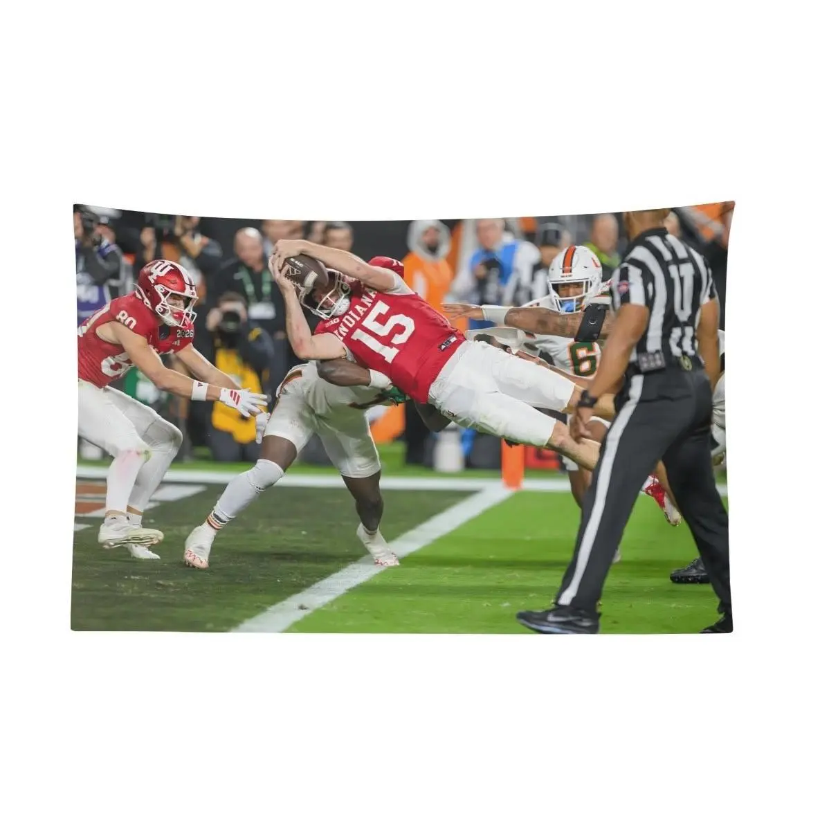 Fernando Mendoza Indiana Hoosiers 2026 National Championship Touchdown Dive Iconic Moment Wall Flag - Fade-Resistant Home Decor Tapestry for Bedroom Dorm, Gift, Backdrop, Wedding Decoration