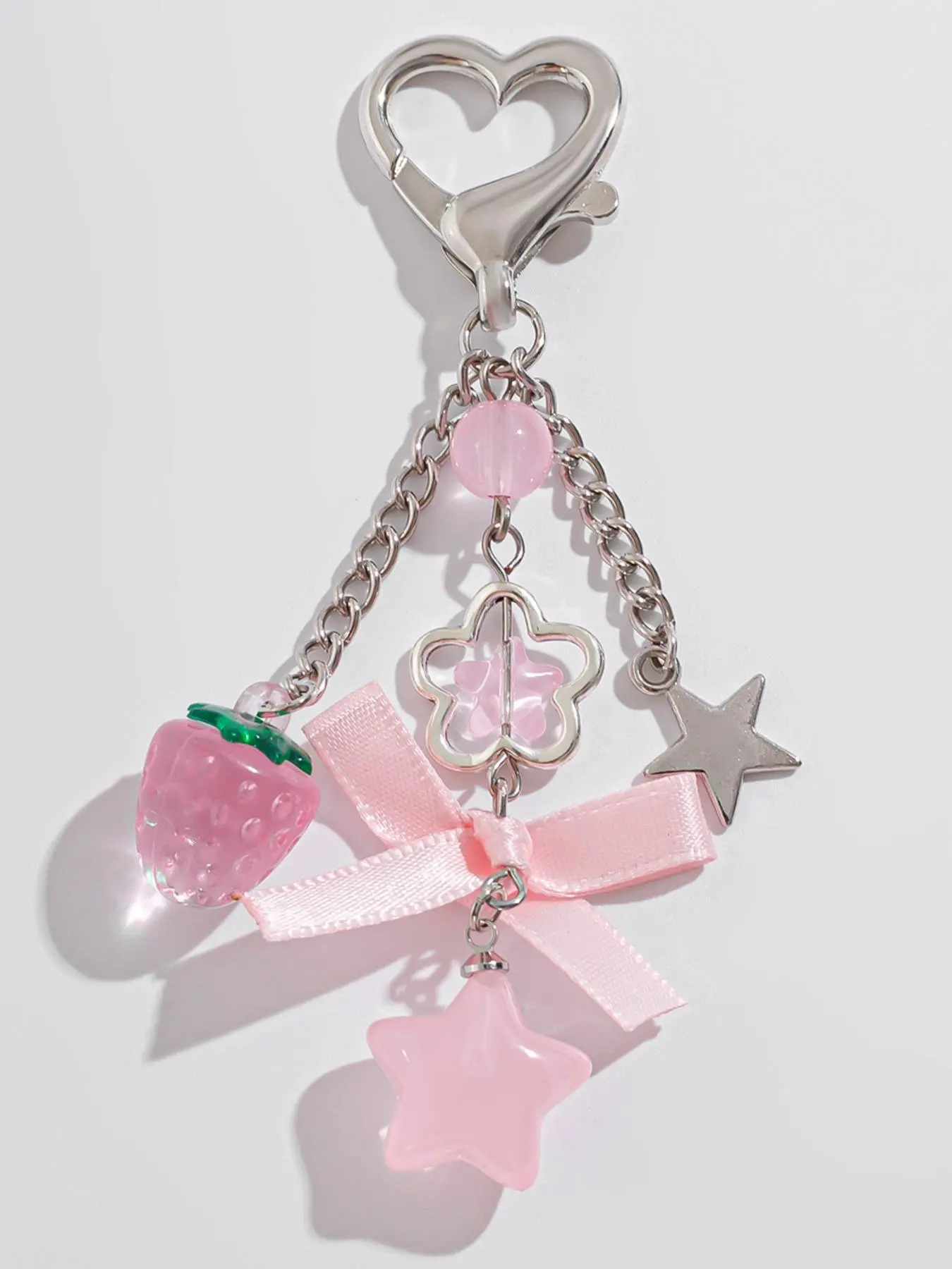 Cute Star & Strawberry & Bowknot Design Keychain, Cute Charms Keychain, Fashionable Alloy Keychain for Women & Girls, Trendy All-match Keychain for Birthday Gift, Cute Keychains