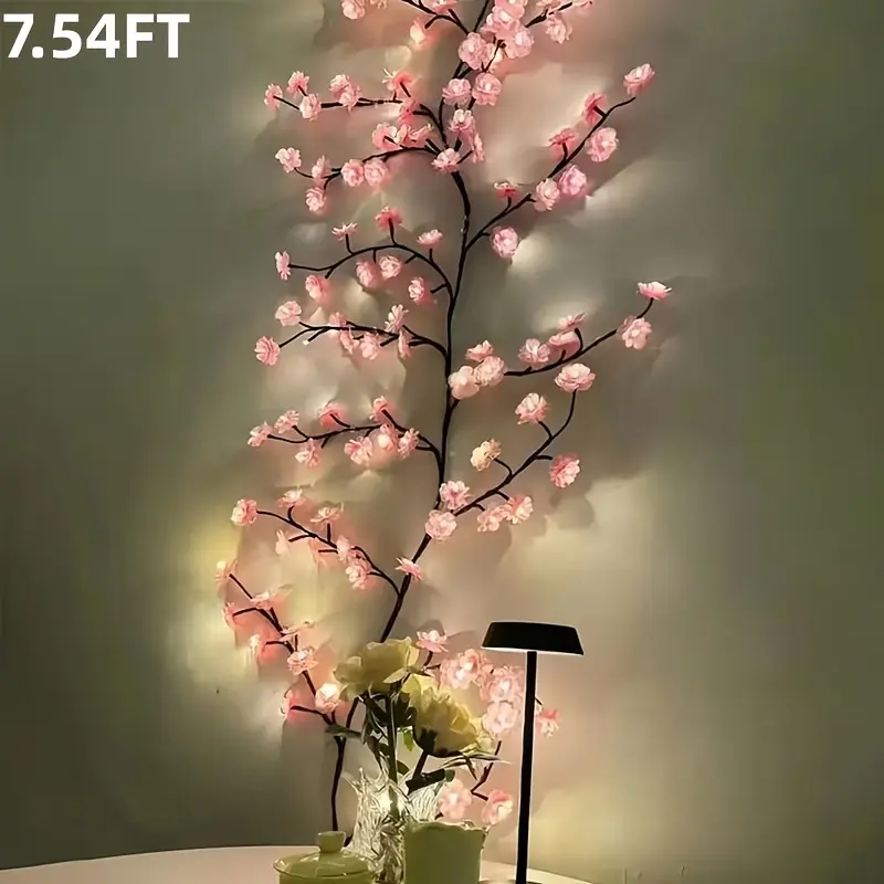 XXL LED Rattan Lamp, Cherry Blossom Decorative Lamp, Wall Lamp, Christmas Interior Wall Decoration, Flexible Shape, Realistic Tree Branch Lamp, With Installation Tools Included, 8 Lighting Modes