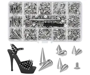360 Pcs Punk Spikes and Studs Kit, Multiple Size Cone Spikes for Clothes, Punk Rock Style Studs and Spikes for DIY Leathercraft Decoration, Suitable for Clothing, Dog Collars, Belts, Bags (15.53oz)
