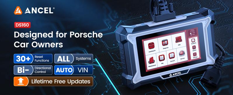 ANCEL DS160 OBD2 Scanner for Porsche, Full System Bidirectional Scan Tool with 30+ Reset for ABS/SRS/AT/Engine, ABS Bleeding, SAS/Oil Reset, Battery Match, AutoVIN, Lifetime Free Updates