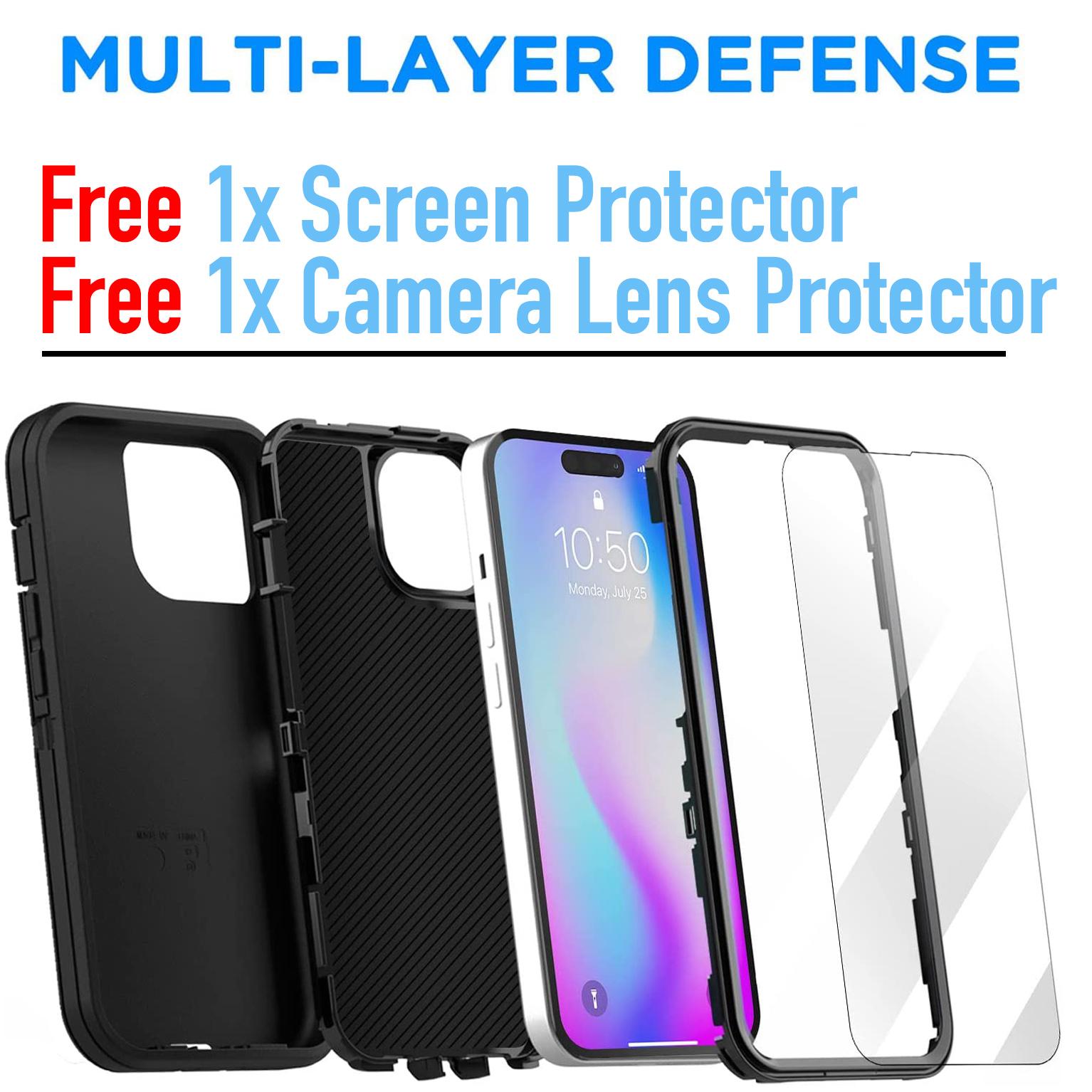 [3 in 1] Heavy Duty Rugged Case For Apple iPhone 17 Air 17e 16 16e  15 14 Plus 13 12 11 Pro Max Shockrproof Cover+ Screen Protector + Camera Lens Protector