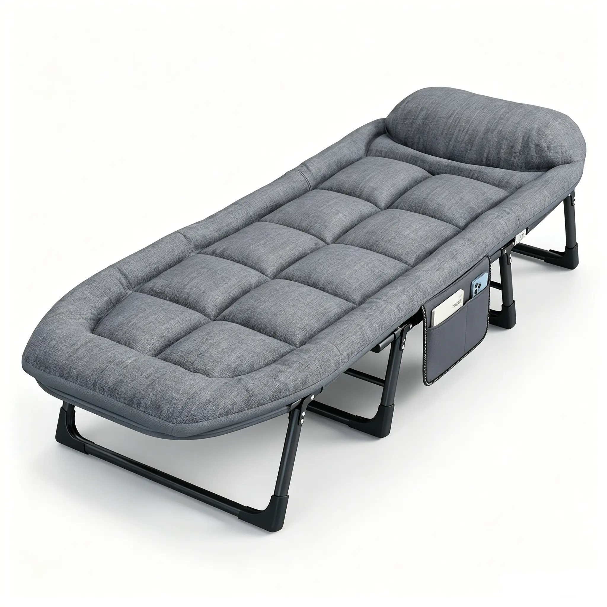 6-Position Adjustable Folding Bed with Plush Mattress & Pillow, Heavy-Duty Portable Camping Cot for Adults, Comfortable Office Nap Bed, Guest Bed for Home, Outdoor Travel, Foldable Steel Frame, Supports Up to 300LBS