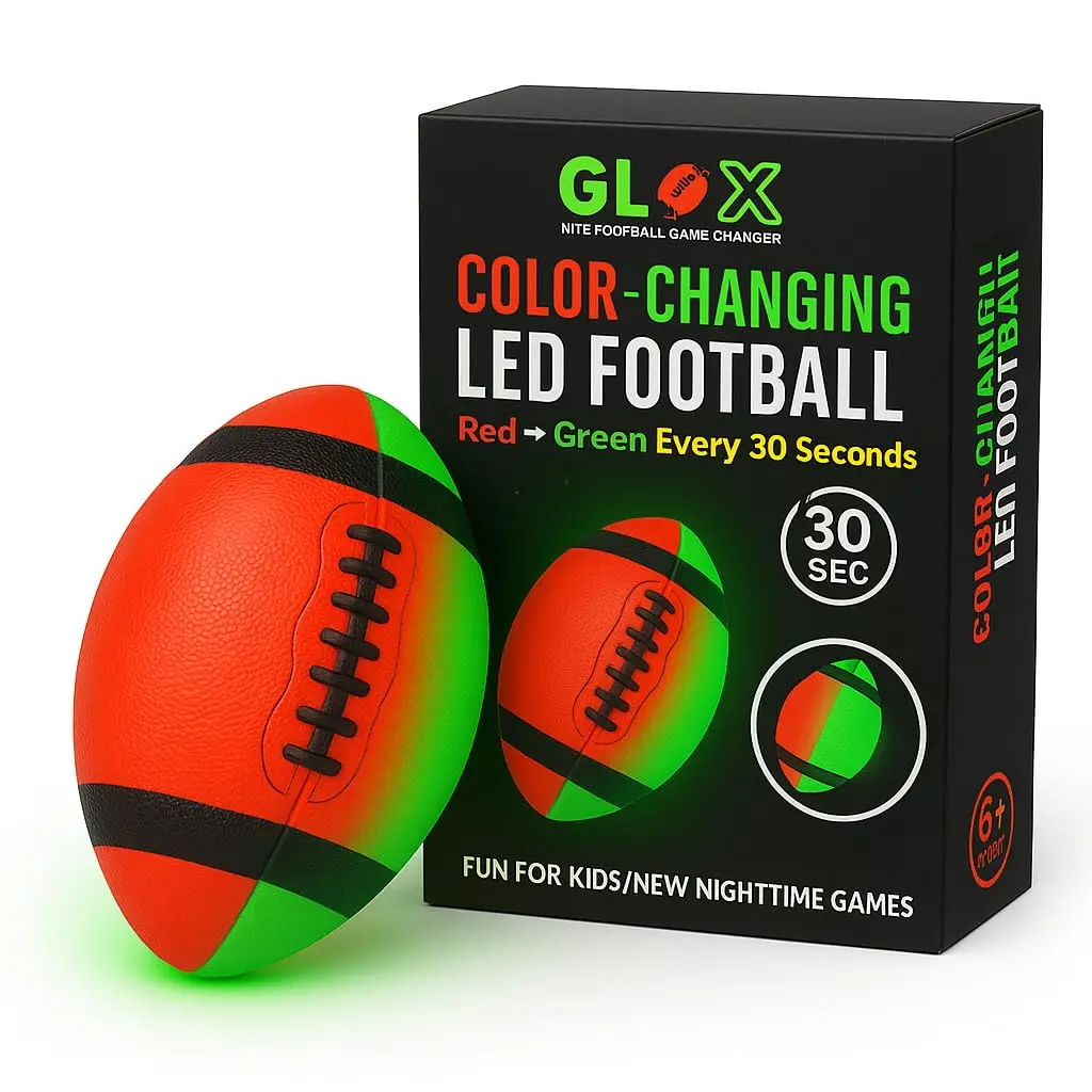 Glow in the Dark Light Up Football - Size 6 Motion-Activated LED Ball for Adults, Automatically Glows Red and Green for Night Games, Balls, Color-Changing Led Glow