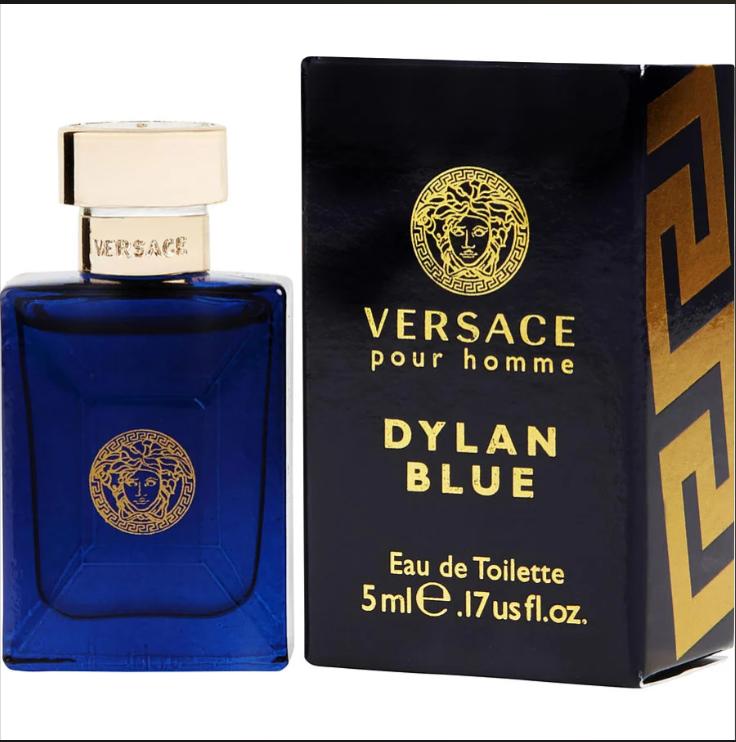 Versace Dylan Blue Eau De Toilette for Men Mini 0.17 oz - Bergamot Water & Grapefruit Notes - Spicy Perfumed Fragrance with Citrusy Bold Aquatic Effect