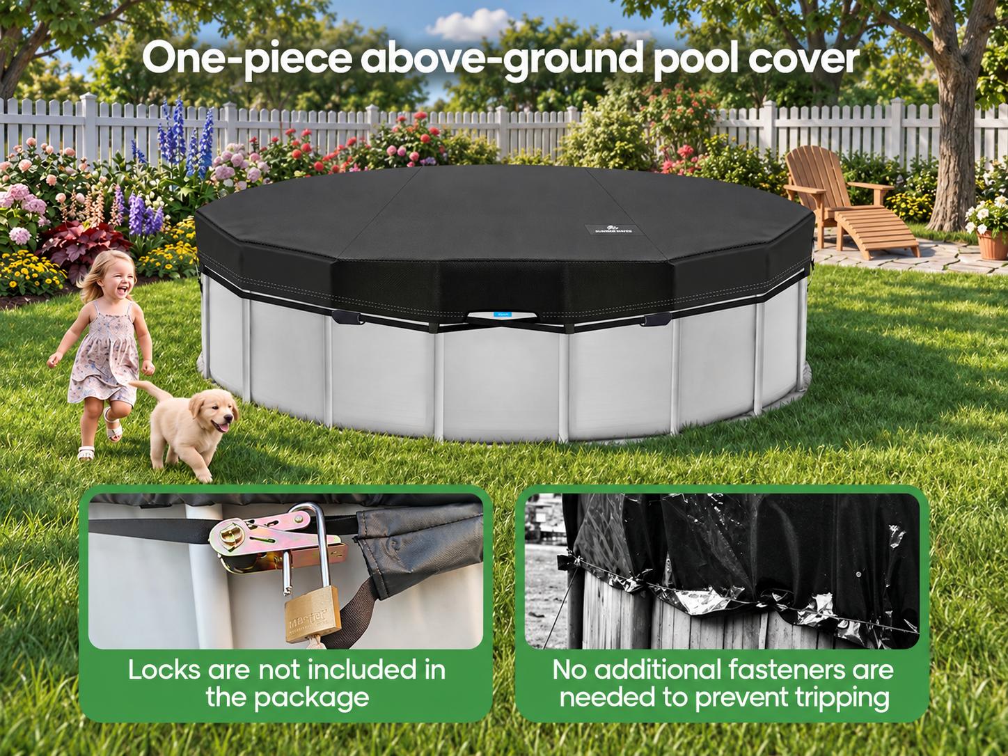 SIHAIAN Dual-Rope Round Pool Cover, Built-in Automatic Drainage Device